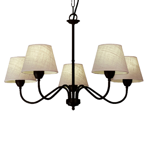 Araña Any de 5 luces negra con pantallas cónicas cáñamo claro